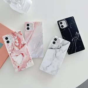 New Case for iPhone 11 12 13 Pro Max Case Marble Pattern Square TPU Cover XR XS - Picture 1 of 15