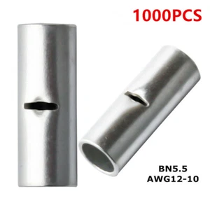 1000X Butt Wire Connectors Non-Insulated Silver Bare Terminals 12-10AWG Seamless - Picture 1 of 4