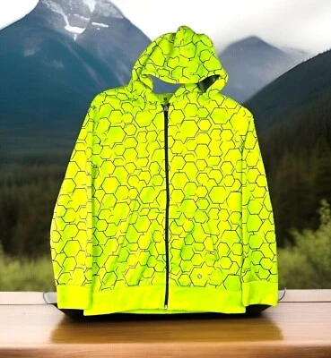 Xersion Hoodie Adults L 14/16 Neon Yellow Geometric Hexagon Fleece Full Zip - Image 1 of 4