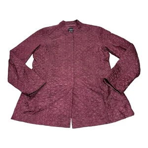 Eileen Fisher Jacket Size PS Tussah Silk Burgundy Mandarin Collar Quilted Pocket - Picture 1 of 10