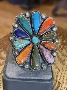 Sterling & Multistones,Anthony Skeets, Adjustable Size,signed,Free Shipping - Picture 1 of 7
