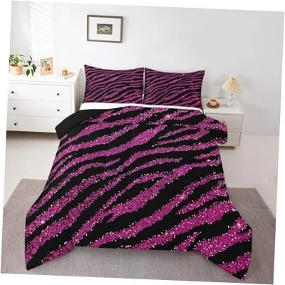  Zebra Comforter Set Size Stripes Bedding Set for Boys Girls Full Hot Pink - Image 1 of 4