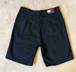Jeans Tommy Hilfiger vintage pantaloncini denim nero 36 toppa bandiera grande firma mosca - Foto 1 di 4