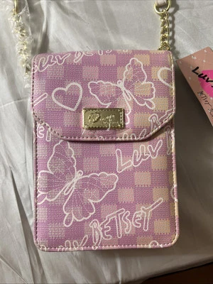 BETSEY JOHNSON Bandolera Soporte para Teléfono Xbody Mariposas Púrpura Rosa Nuevo con Etiquetas Foto 1 de 4