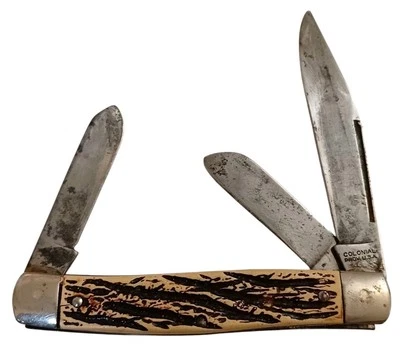 Colonial Pocket Knife 3 Blade Prov. USA  Faux Bone Handle - Image 1 of 4