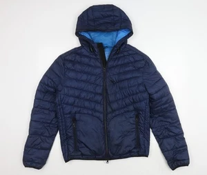 Mango Men's Blue Puffer Jacket Size M Hooded - Picture 1 of 12