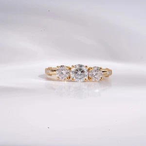 2.11ct VS-GH Round Lab Grown Diamond Three Stone 18k Yellow Gold Engagement Ring - Picture 1 of 6