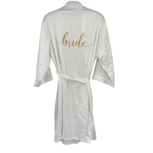 Bride White with Gold Letters Bridal Wedding Satin Robe OS - Picture 1 of 8
