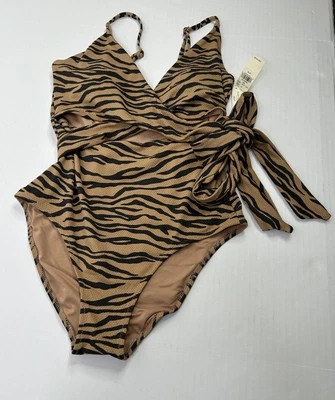 Traje de baño Aerie Wrap de una pieza para mujer mediano animal rayas tostado negro nuevo con etiquetas Foto 1 de 4