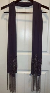 Sue Wong Nocturne 100% soie perles paillettes bijou franges écharpe châle violet - Photo 1/23