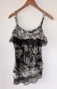 Vintage Y2K Beaded Tank Top Sz M Brown Silk Floral Asymetrical Fairy Boho Cami - Picture 1 of 12