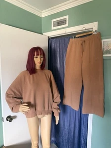 PINK Victoria’s Secret Oversized Lounge Set Sweatshirt L Wide Leg Sweatpants XL - Picture 1 of 9