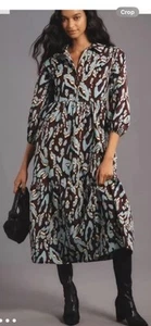 NWOT Anthropologie size S The Bettina tiered shirt dress in raspberry blue - Picture 1 of 11