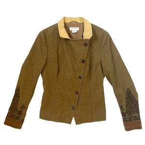 Dries Van Noten Brown Cotton Embroidered Button Up Fitted Jacket - FR Size 38 - Picture 1 of 6