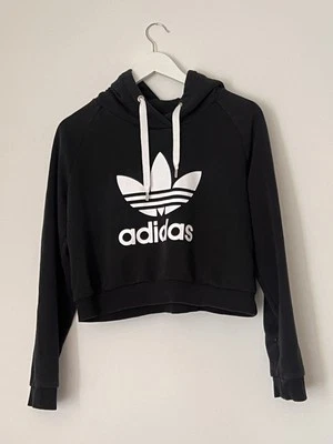 Adidas Originals Trefoil Hoodie Pullover Womens Medium Black Sweatshirt Crop Top - Image 1 of 4