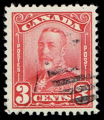 CANADÁ - 1928 - KING GEORGE V 3c Carmine - SC #151 - Usado en muy buen estado Foto 1 de 2