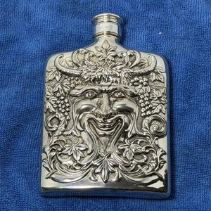 Vintage Godinger Bacchus Face Silverplate Flask Japan Tarnish Resistant Barware - Picture 1 of 4