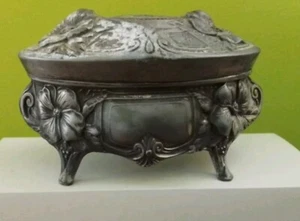 Vintage Zinn Silber Farbe Schmuck Schatulle Box Verziert Viktorianisches Design 1920-1925 - Bild 1 von 10