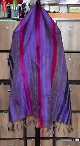 C. Salt & Threads hand woven on traditional looms silk scarf Violet Pink 72x21" - Picture 1 of 6