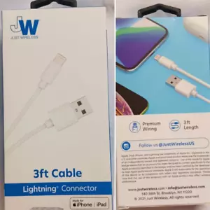 CABLE DE CARGA LIGHTNING JUST INALÁMBRICO 3 FT EN BLANCO VER FOTO - Imagen 1 de 5
