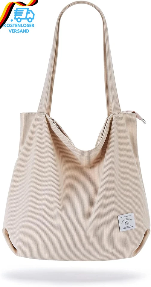 BESUCHE DEN KALIDI-STORE KALIDI Cord Tasche Damen Umhängetasche Mit Reißverschluss,Groß Shopper Tasche To