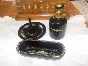 Art Deco 1920's Black Glass Perfume Dressing Table Bottle Ring Tree trinket Dish - Picture 1 of 11