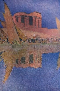 1908 Vintage Magazine Illustration Egypt Temple of Kom Ombos by Jules Guerin - Picture 1 of 2