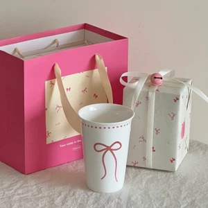 Tazza Ceramica Caffè, Porcellana Bianca Lucida con Fiocco Carino, Tazza Ceramica Senza Manico - Foto 1 di 12