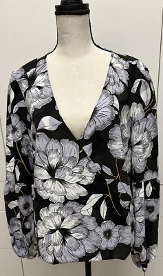 Blusa tejida manga blusa XL negra/gris flores Bar III para mujer nueva con etiquetas Foto 1 de 4