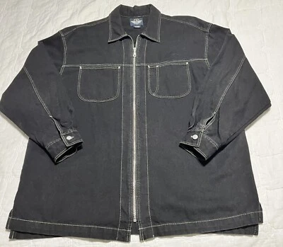 Винтажные докеры большой черный джинсовой ткани длинным рукавом молнии закрыть карманы 100% хлопок - Изображение 1 из 4