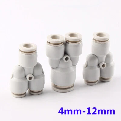 5pcs Wye 4-12mm Reducer Push-in Fittings Y Pneumatic Tube Hose Connectors White - Image 1 of 4