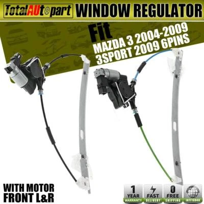 2Pcs Window Regulator w/ Motor Front Sides for Mazda 3 2004-2009 Sedan Hatchback - Image 1 of 4