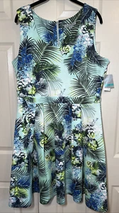 NWT Danny And Nicole Sleeveless Floral Tropical Knee Length Women’s Dress Sz 16 - Picture 1 of 22