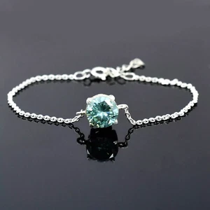 3 Ct Treated Certified Pretty Blue Diamond Solitaire Chain Bracelet, 925 Silver - Picture 1 of 7