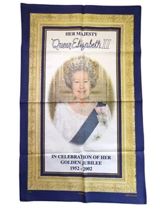 Vintage Her Majesty Queen Elizabeth II Golden Jubilee  Linen & Cotton Tea Towel  - Picture 1 of 3