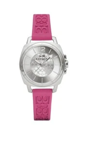 NEW COACH BOYFRIEND SILVER CASE PINK SILICONE STRAP WOMENS WATCH 14503145 - Picture 1 of 2