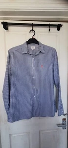 Men's navy blue white pin stripe size medium Next shirt pink deer - Picture 1 of 8