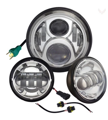 Chrome 7" LED Headlight + 4.5 Passing Lights Harley Electra Glide Ultra Classic - Image 1 of 4