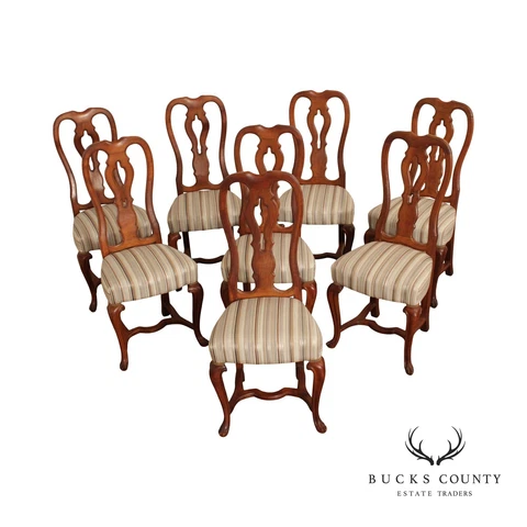 Italian Baroque Style Vintage Set of Eight Walnut Dining Chairs Cover