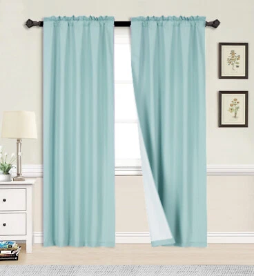 2pc set window curtain panel 100% privacy 65% blackout lined bedroom drapery R64 - Image 1 of 4