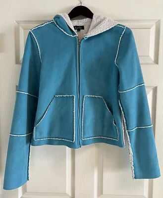 True Grit шерпа с подкладкой галтованный искусственной замши бирюзовый открытый Bomber куртка Sz. S - Изображение 1 из 4