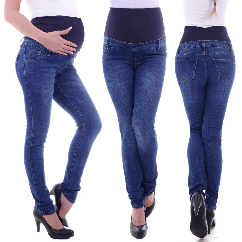 Damen Umstandsjeans Umstandshose Schwangerschafts Hose Jeans mit Bauchband D127 - Bild 1 von 1