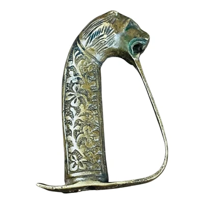 Antigua Antigua Antigua Rara Figura de León y Ciervo Fina Grabada Espada Empuñadura Mango Foto 1 de 4