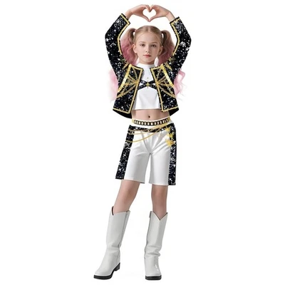 AS SHOW Kids Girls K-Pop Demon Hunters Rumi Halloween Cosplay Costume Role Play Clothes