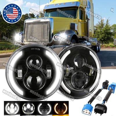 Pair 7 inch Round LED Headlights HI-Lo Beam For Freightliner Coronado 2001-2016 - Image 1 of 4