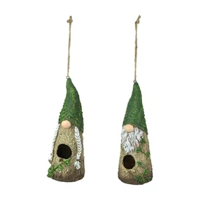 Set of 2 Resin Garden Gnome Hanging Bird House Outdoor Patio Home Garden Decor - Picture 1 of 3