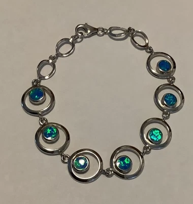 "Brazalete de plata de ley y ópalos azules de burbujas de mar (1004) 8"" de largo" Foto 1 de 3