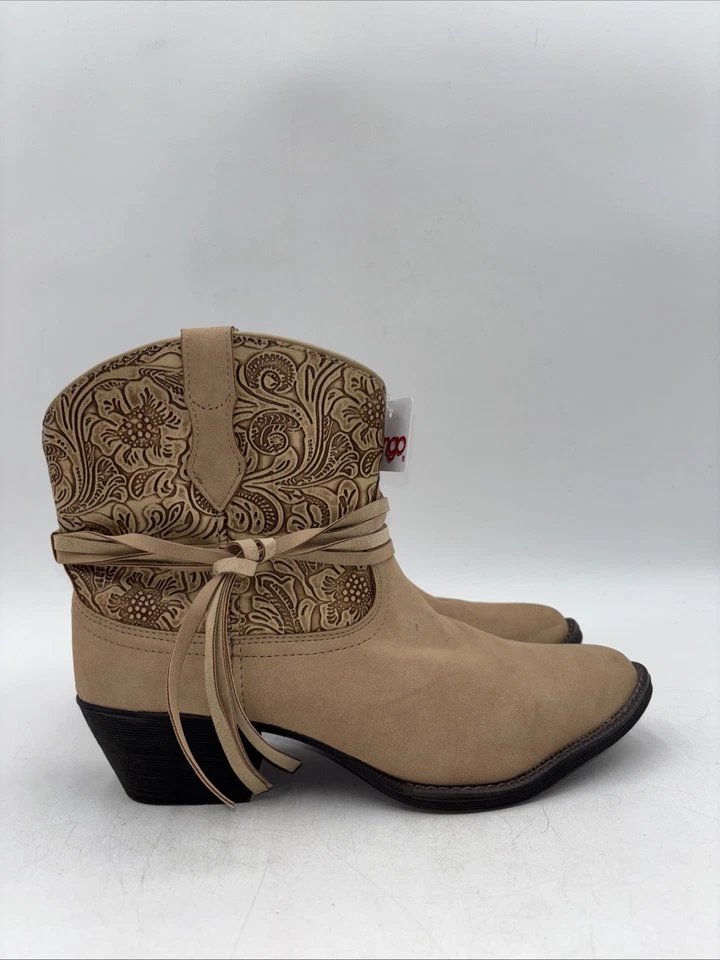 Dingo VALERIE Taupe Floral Tooled Knotted Pull On Western Boots Women’s 7.5 M - Image 1 of 4