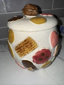 Vintage „Cookies All Over“ Keramik Keksdose mit Kastaniendeckel, Made In Japan Pho - Bild 1 von 6