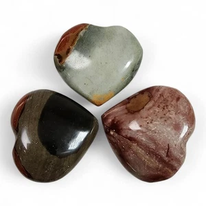 Polychrome Jasper Polished Hearts Madagascar 62.2 grams. 3 Piece Lot - Picture 1 of 2
